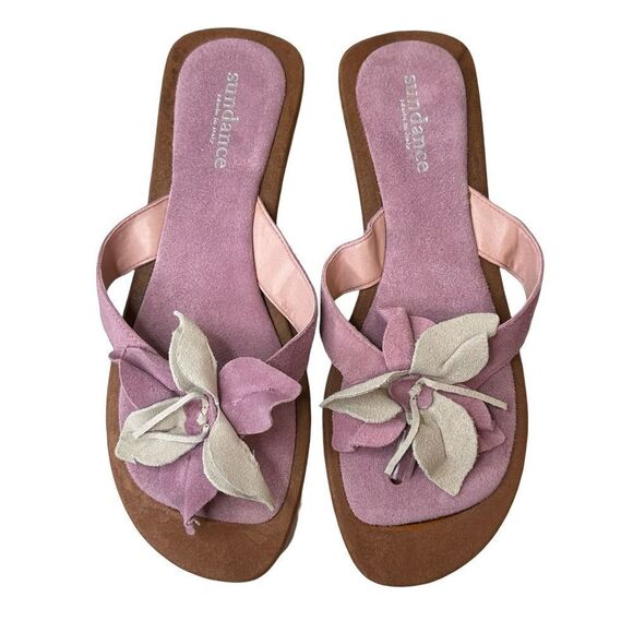 Sundance Shoes - Sundance Pink Floral Suede Slide Sandals with Cream Accents